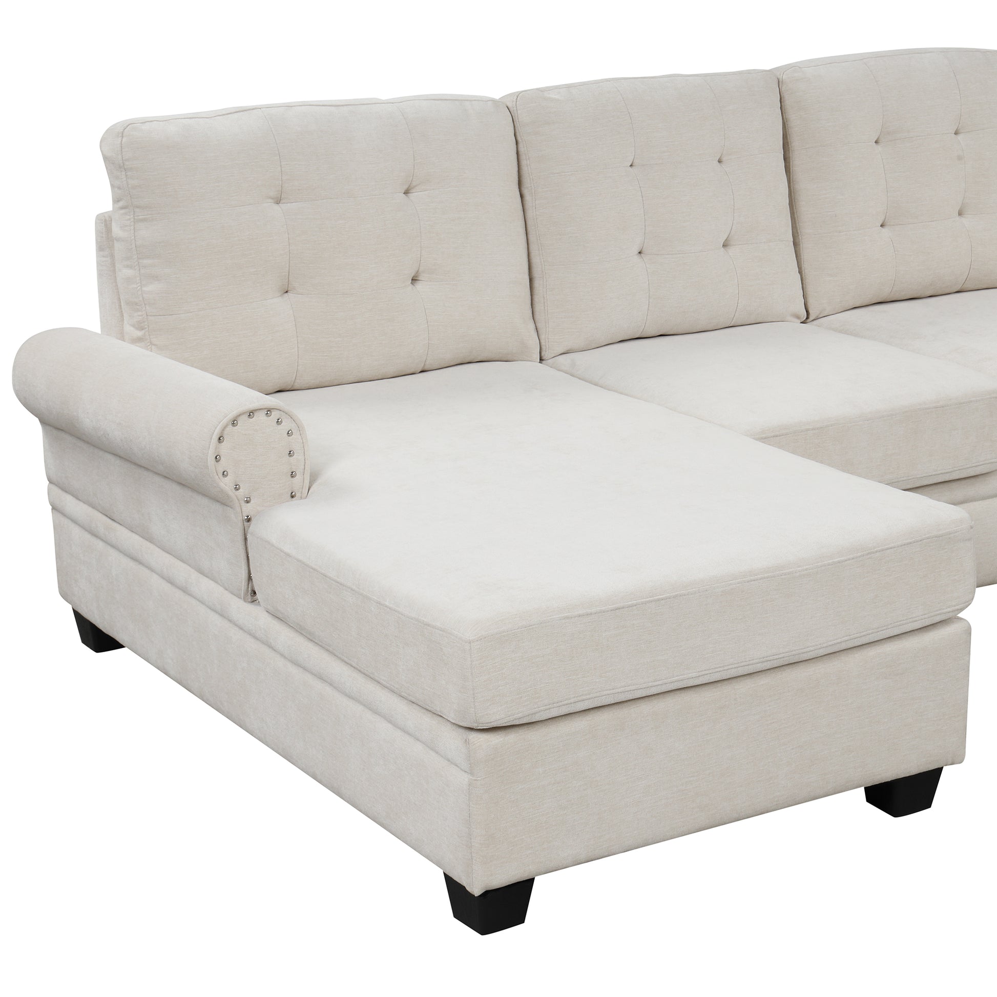 120" Modern U Shaped Corner Sectional Sofa Upholstered Linen Fabric Sofa Couch For Living Room, Bedroom, Beige Beige Foam Linen 4 Seat