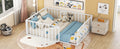 Full Size Metal Floor Bed Frame With Fence And Door, White White Metal