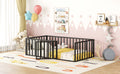 Twin Size Metal Floor Bed Frame With Fence And Door, Black Black Metal