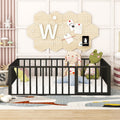 Full Size Metal Floor Bed Frame With Fence And Door, Black Black Metal
