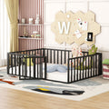 Full Size Metal Floor Bed Frame With Fence And Door, Black Black Metal