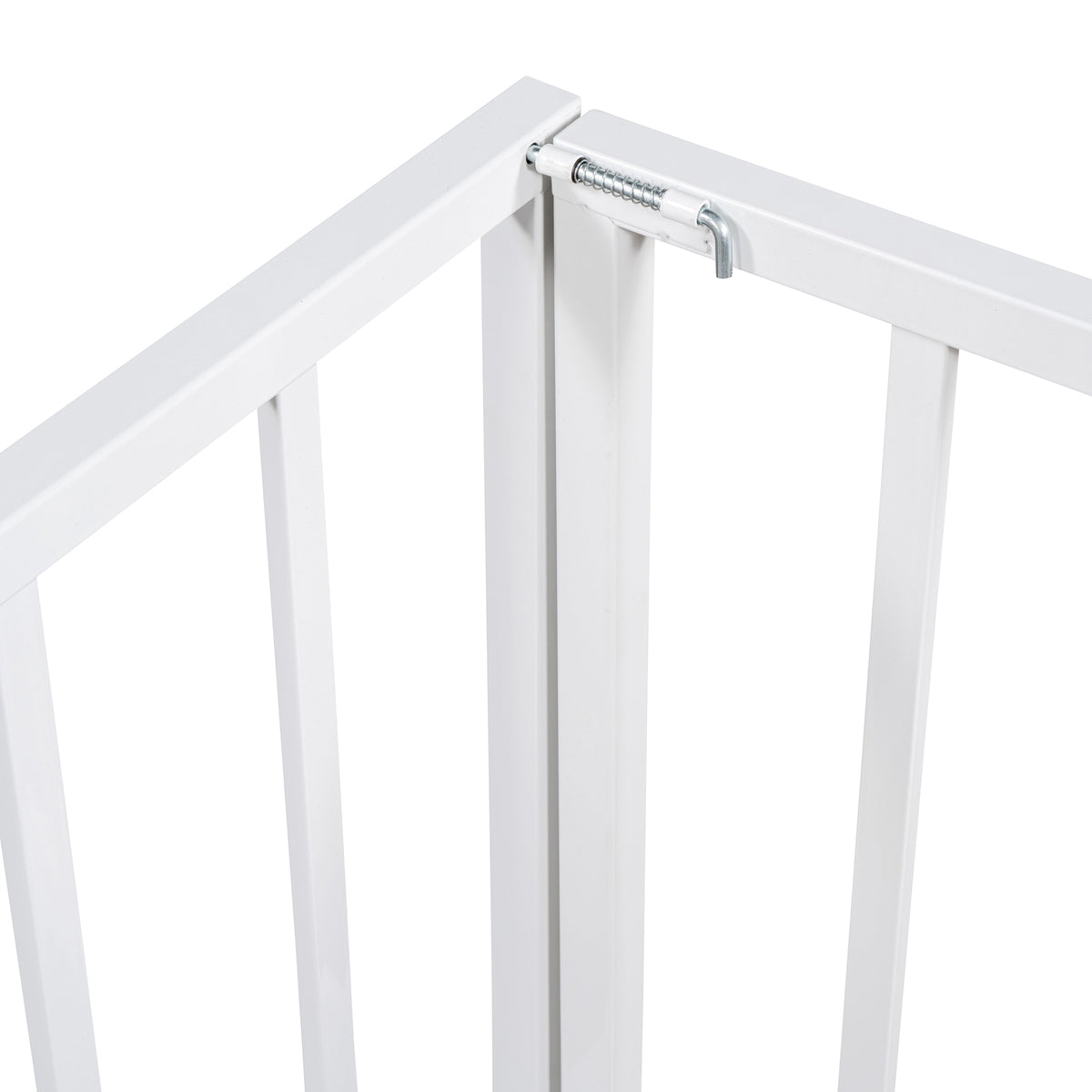 Twin Size Metal Floor Bed Frame With Fence And Door, White White Metal