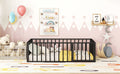 Twin Size Metal Floor Bed Frame With Fence And Door, Black Black Metal