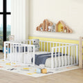 Twin Size Metal Floor Bed Frame With Fence And Door, White White Metal