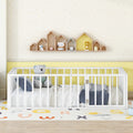 Twin Size Metal Floor Bed Frame With Fence And Door, White White Metal