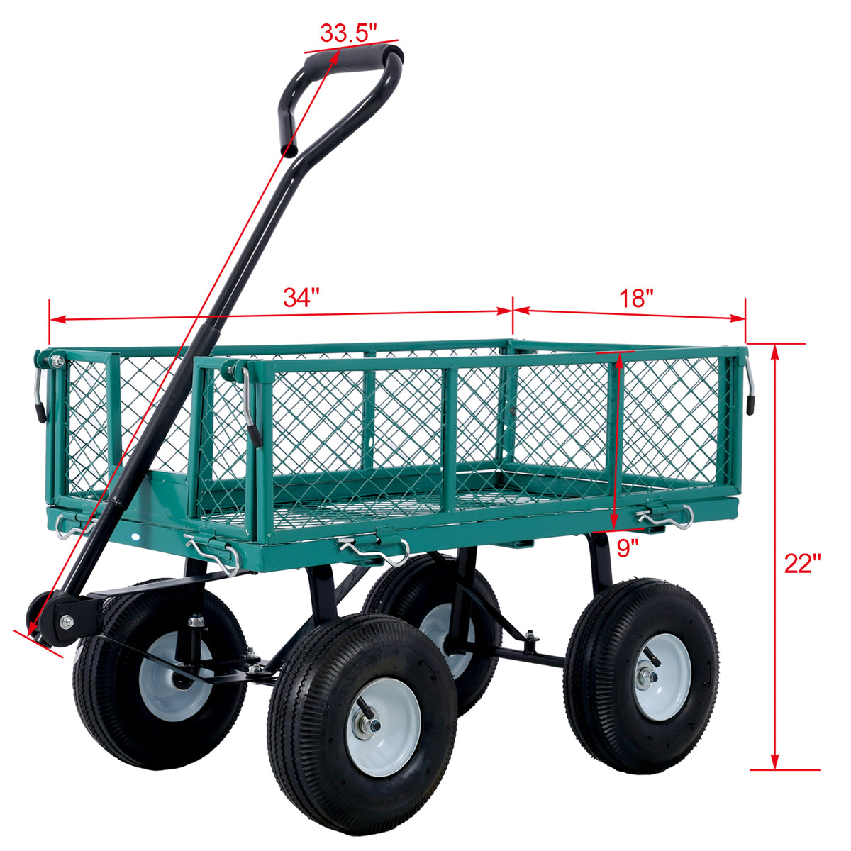 Steel Garden Cart, Steel Mesh Removable Sides, 3 Cu Ft, 550 Lb Capacity, Green Green Steel