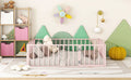 Full Size Metal Floor Bed Frame With Fence And Door, Pink Pink Metal