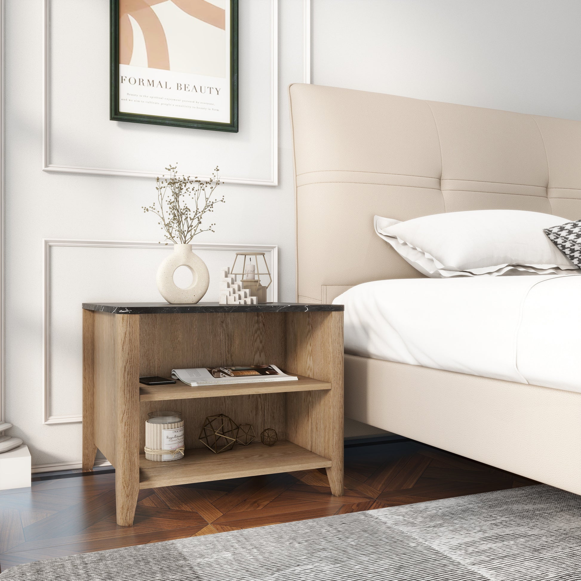 Tobacco Wood Grain Coffee Table. Nightstand Marble Primary Living Space American Traditional Open Storage Particle Board