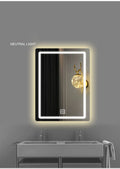 20*28 Inch Led Vanity Smart Mirror With Time And Temperature Display, Equipped With Defogging And Gradient 3 Color Lighting. Gloss White Glass