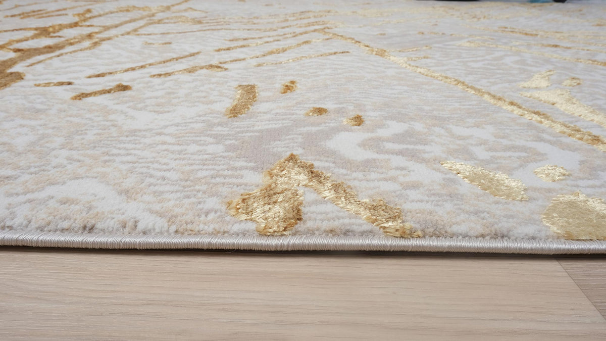 Shifra Luxury Area Rug In Beige And Gray With Gold Abstract Design Multicolor Polyester