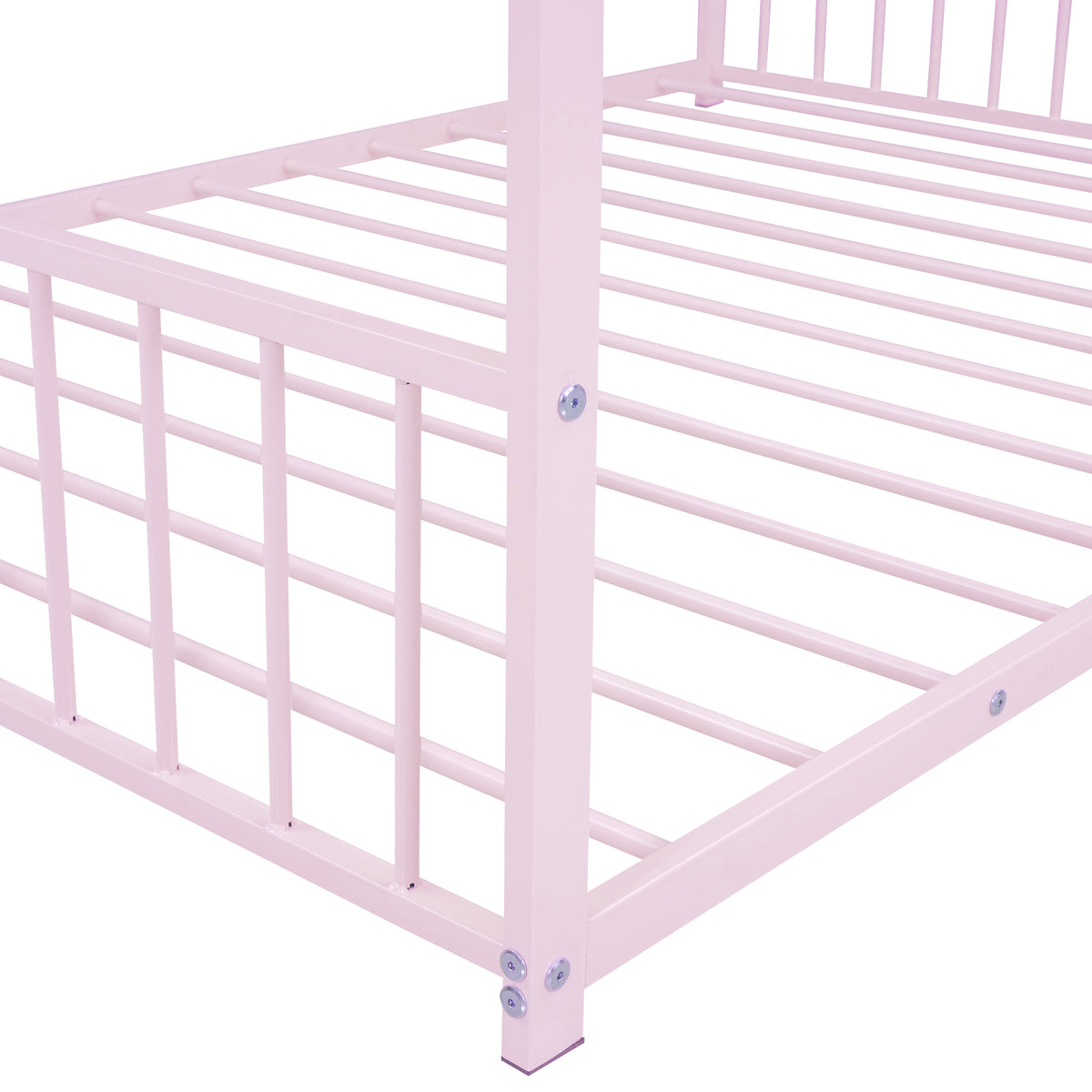 Full Size Metal House Bed, Pink Pink Metal