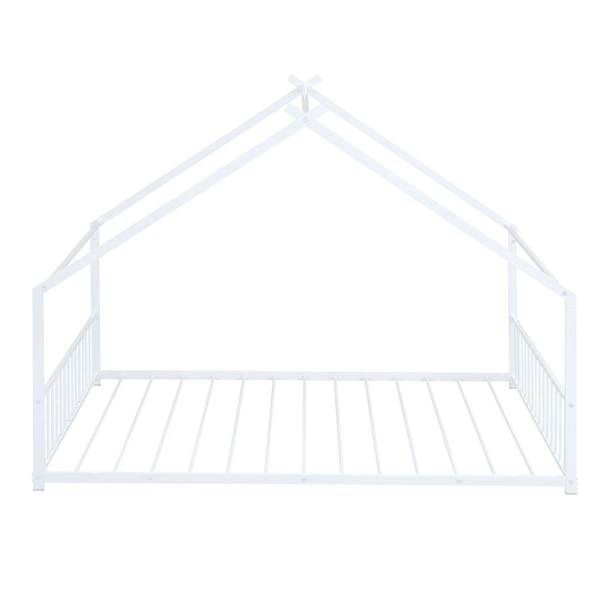 Full Size Metal House Bed, White White Metal