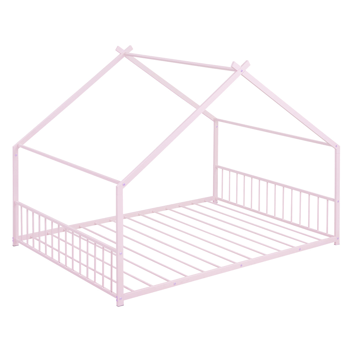 Full Size Metal House Bed, Pink Pink Metal