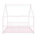 Full Size Metal House Bed, Pink Pink Metal