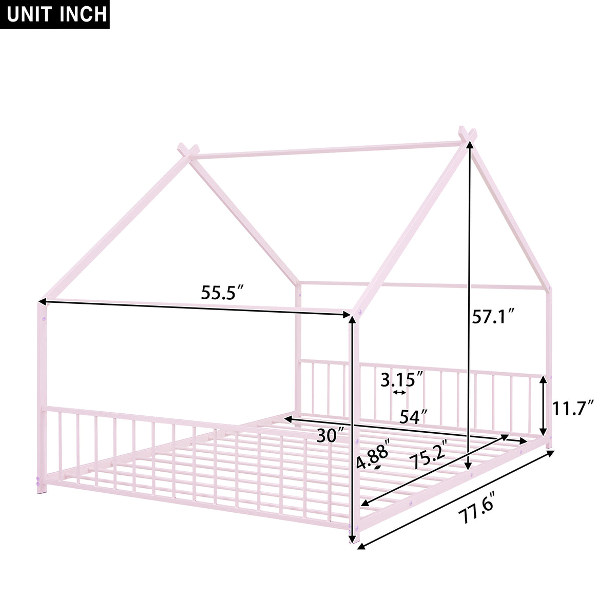 Full Size Metal House Bed, Pink Pink Metal