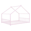 Full Size Metal House Bed, Pink Pink Metal
