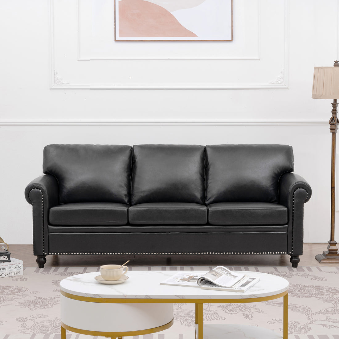 3 Seater Sofa. Black Pu Foam Fabric
