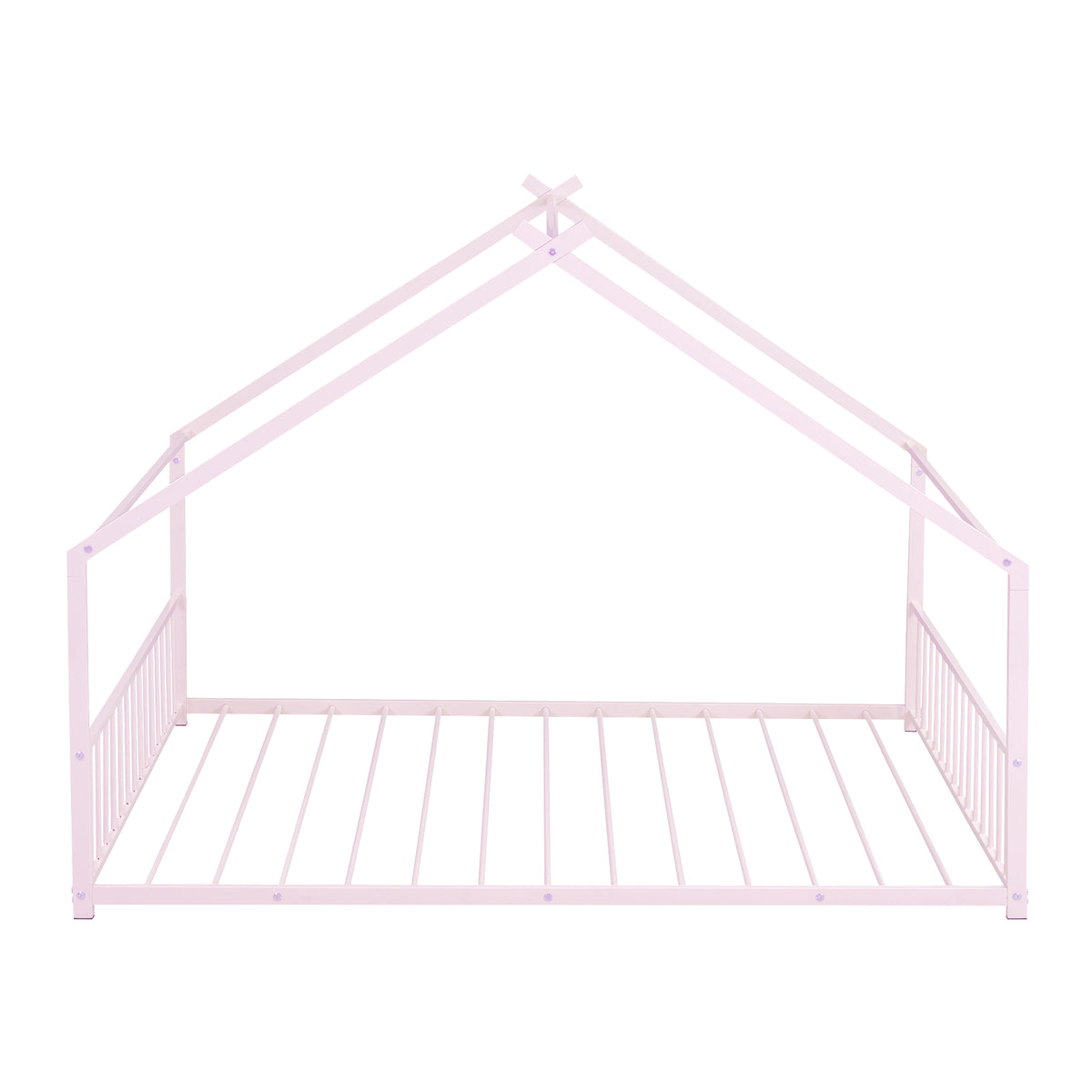 Full Size Metal House Bed, Pink Pink Metal