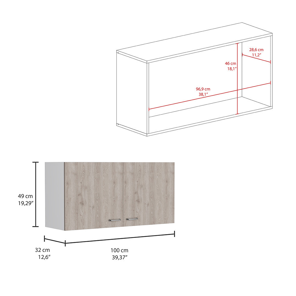 Wall Cabinet Toran, Two Shelves, Double Door, White Light Gray Finish White Particle Board