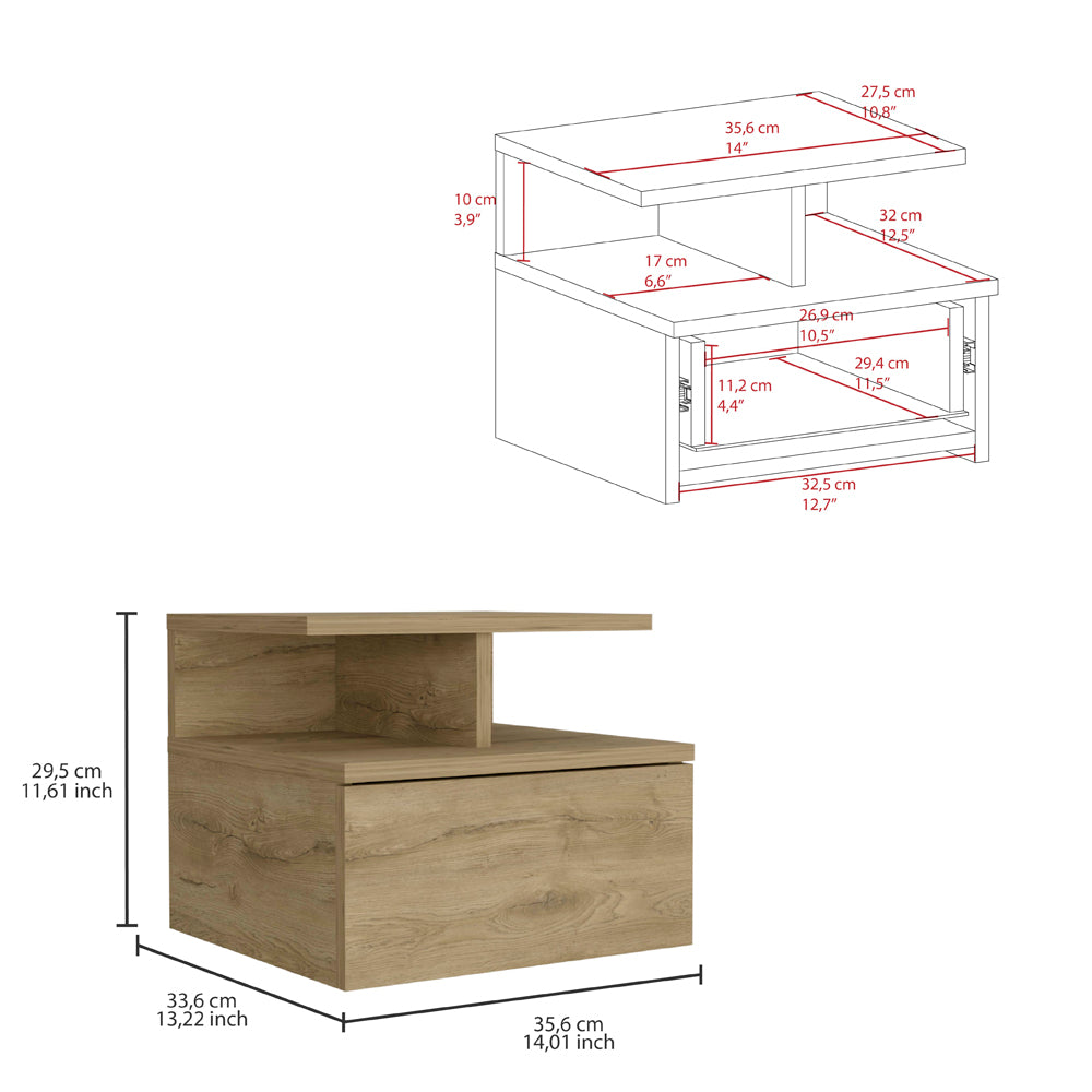 Floating Nightstand Flopini, One Drawer, Macadamia Finish Beige Particle Board