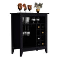 Bar Cabinet Castle, One Open Shelf, Six Wine Cubbies, Black Wengue Finish Black Particle Board