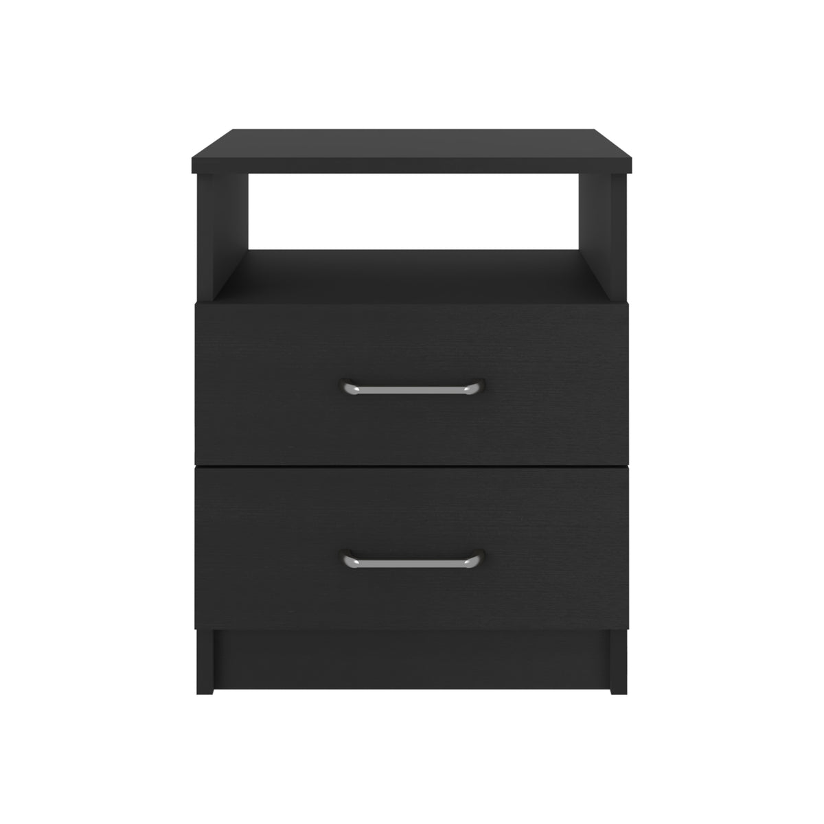 Nightstand Olivenza, Two Drawers, Black Wengue Finish Black Particle Board