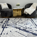 Shifra Luxury Area Rug In Gray With Navy Blue Abstract Design Multicolor Polyester