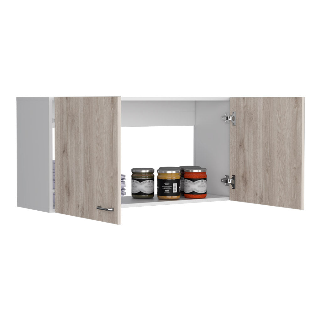 Wall Cabinet Toran, Two Shelves, Double Door, White Light Gray Finish White Particle Board