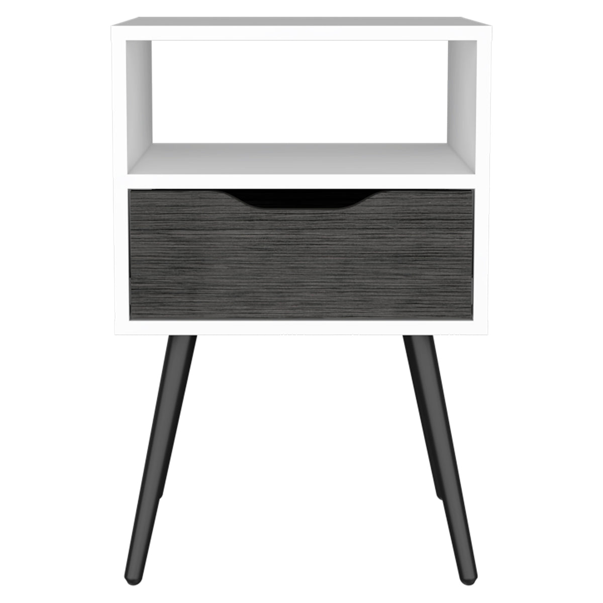 Nightstand Fugaz, Open Shelf, Single Drawer, Smokey Oak White Finish Multicolor Particle Board