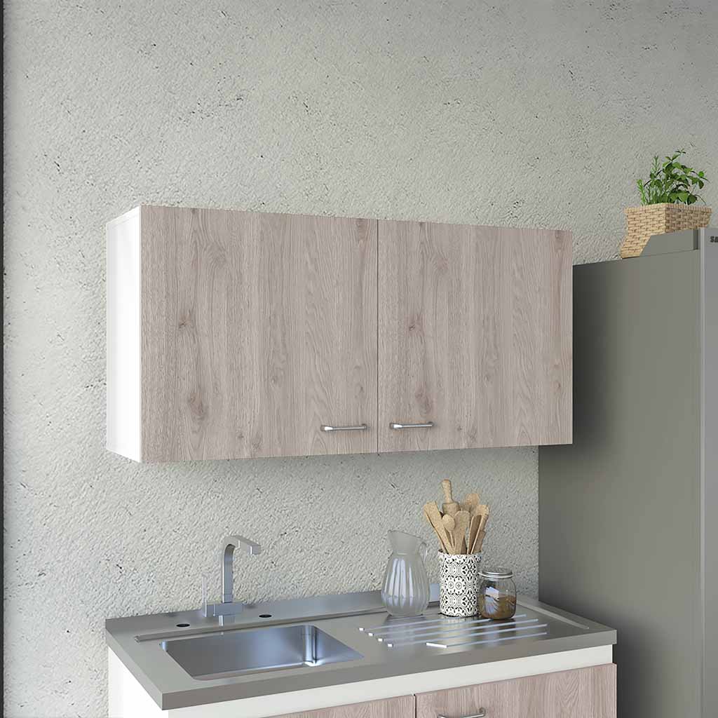 Wall Cabinet Toran, Two Shelves, Double Door, White Light Gray Finish White Particle Board