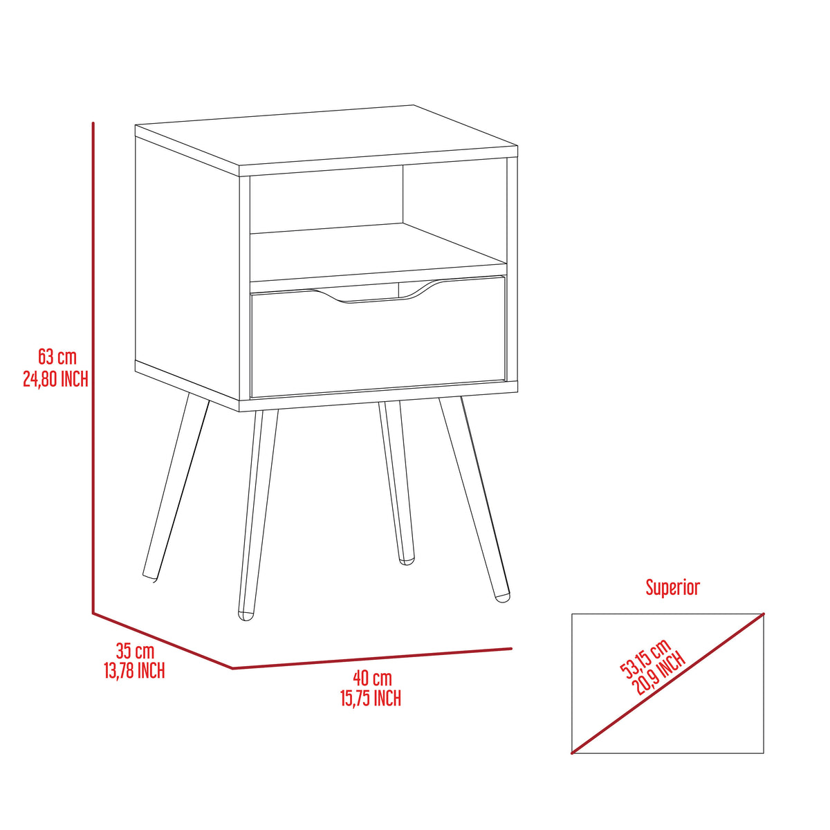 Nightstand Fugaz, Open Shelf, Single Drawer, Smokey Oak White Finish Multicolor Particle Board