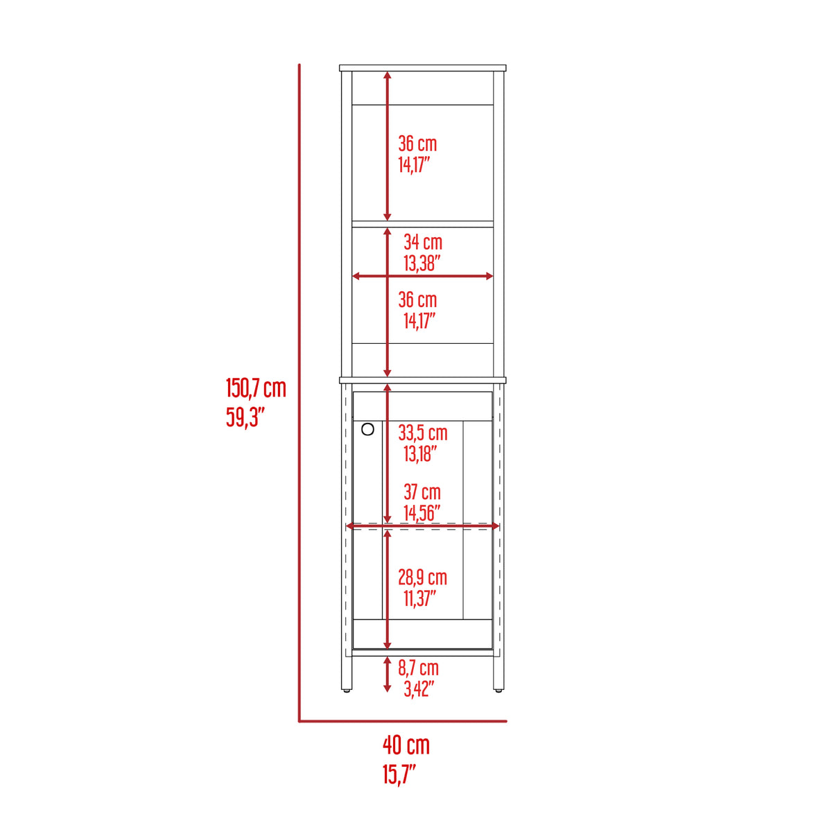 Linen Cabinet Jannes, Two Open Shelves, Single Door, Light Oak White Finish Light Oak Particle Board