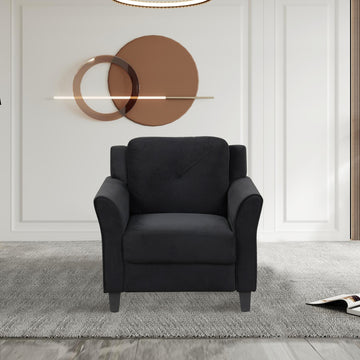 Fashionable Living Room Sofa Single Seat, Black Fabric Antique Black Gray Velvet Wood Primary Living Space Soft American Traditional,Casual Rubberwood Memory Foam And Polyurethane Foam Polyester 1 Seat