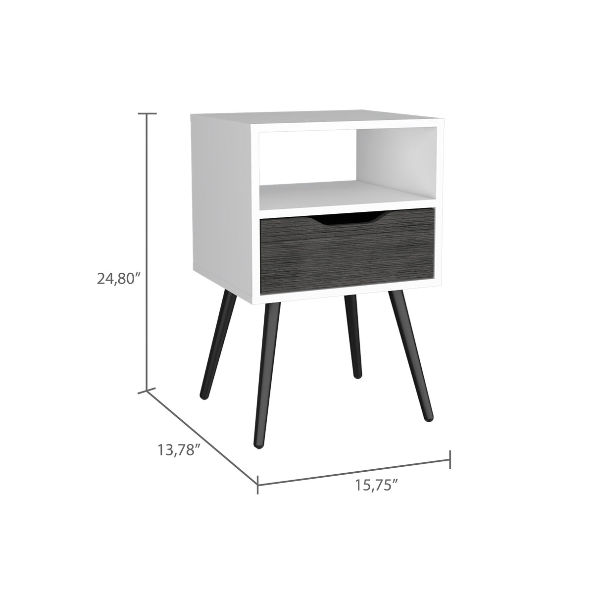 Nightstand Fugaz, Open Shelf, Single Drawer, Smokey Oak White Finish Multicolor Particle Board
