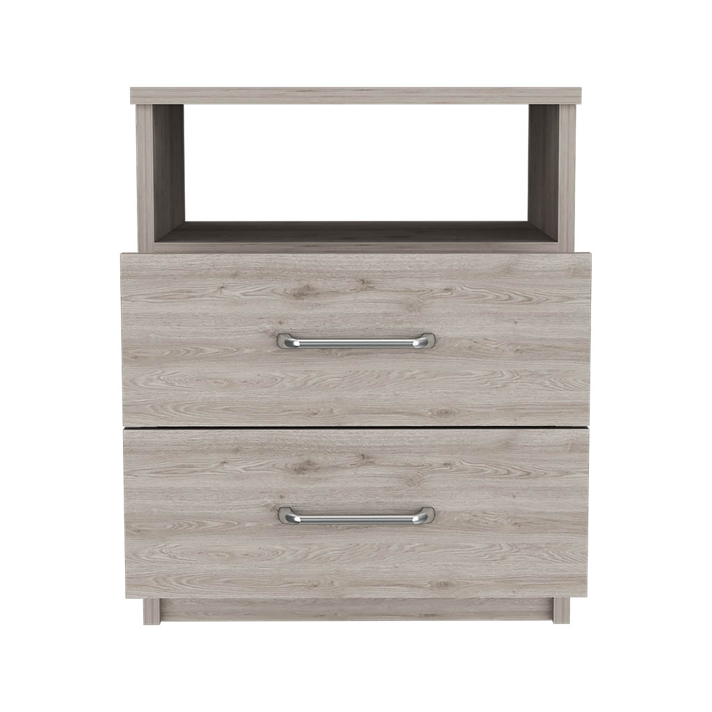 Nightstand Olienza, Two Drawers, One Shelf, Light Gray Finish Light Gray Particle Board