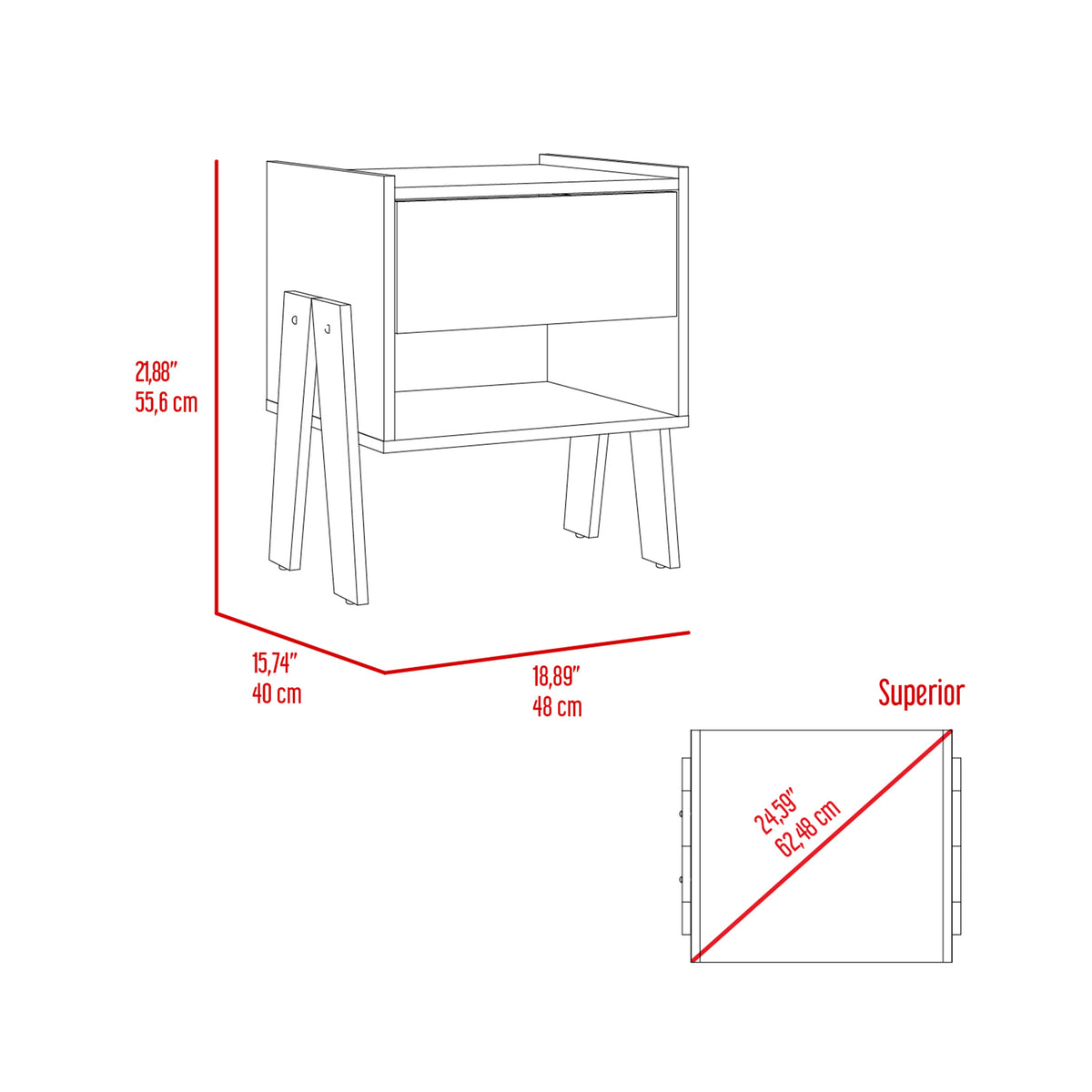 Nightstand Ferku, Open Shelf, One Drawer, Light Gray Finish Light Gray Particle Board