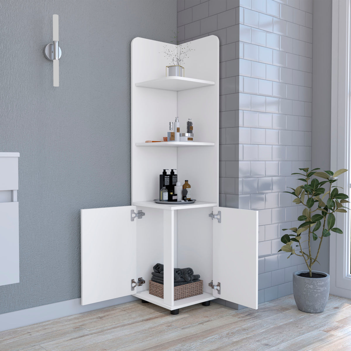 Freestanding Cabinet Kairatu, One Drawer, White Finish White Particle Board