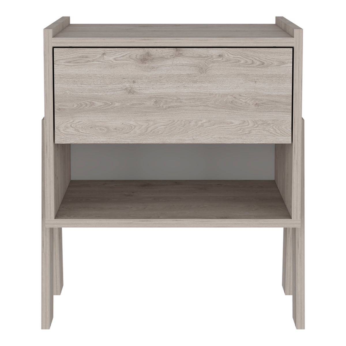 Nightstand Ferku, Open Shelf, One Drawer, Light Gray Finish Light Gray Particle Board