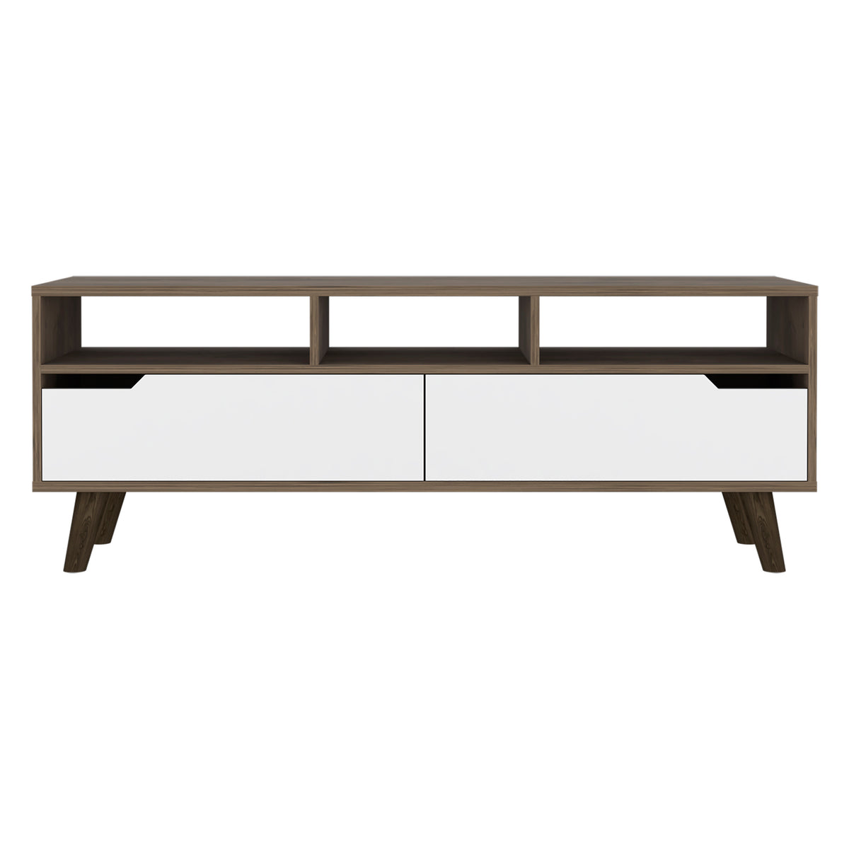 Tv Stand 2.0 For Tv S Up 52" Bull, Three Open Shelves,Two Drawers, Dark Brown White Finish White 50 59 Inches Particle Board