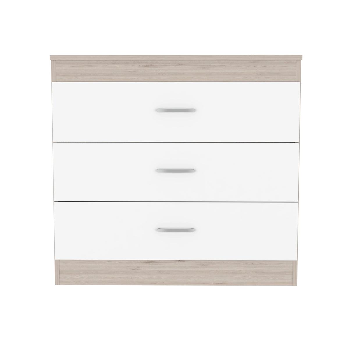 Three Drawer Dresser Lial, Superior Top, Metal Hardware, Light Gray White Finish Light Gray Particle Board