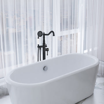 Freestanding Bathtub Faucet With Hand Shower Matte Black Metal