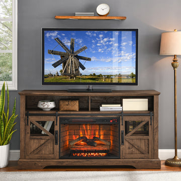 60 Inch Electric Fireplace Entertainment Center With Door Sensor Reclaimed Barnwood Color Powder Coated Electric Reclaimed Barnwood Vent Free Yes Insert Wood Stainless Steel Glass Electric