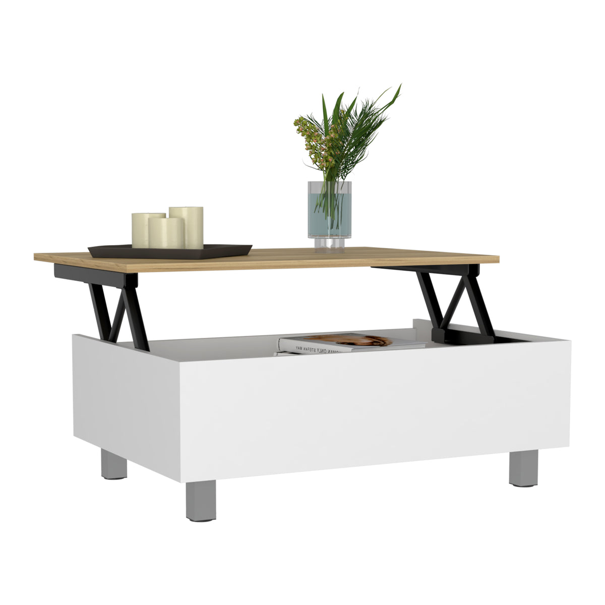 Lift Top Coffee Annapolis, Storage Compartment, White Light Oak Finish White Light Oak Particle Board