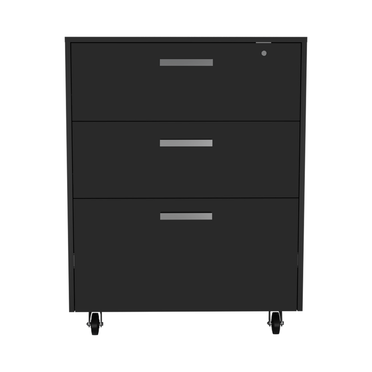 3 Drawers Storage Cabinet With Casters Lions Office, Black Wengue Finish Gray Particle Board