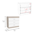 Three Drawer Dresser Lial, Superior Top, Metal Hardware, Light Gray White Finish Light Gray Particle Board