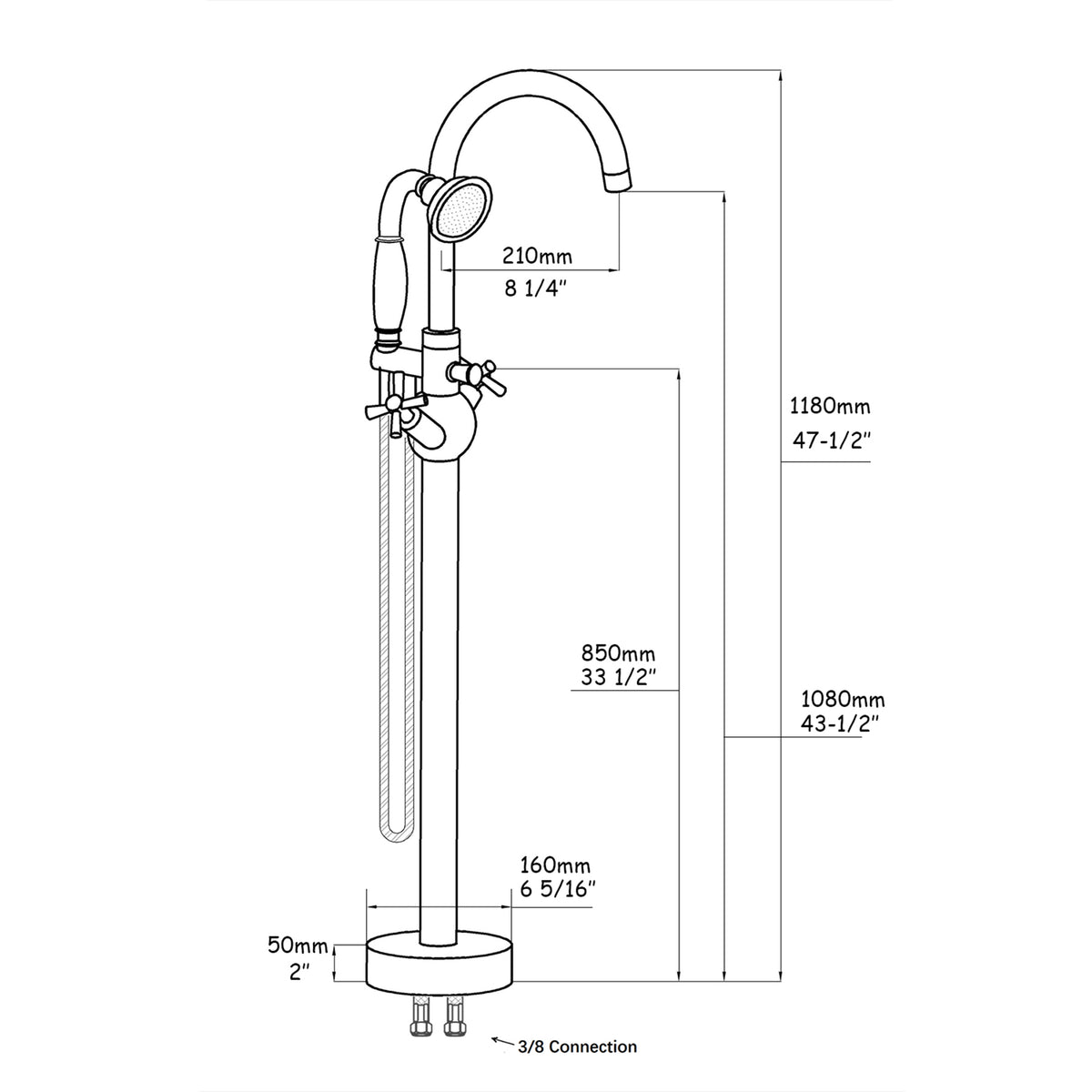 Freestanding Bathtub Faucet With Hand Shower Brushed Nickel Metal