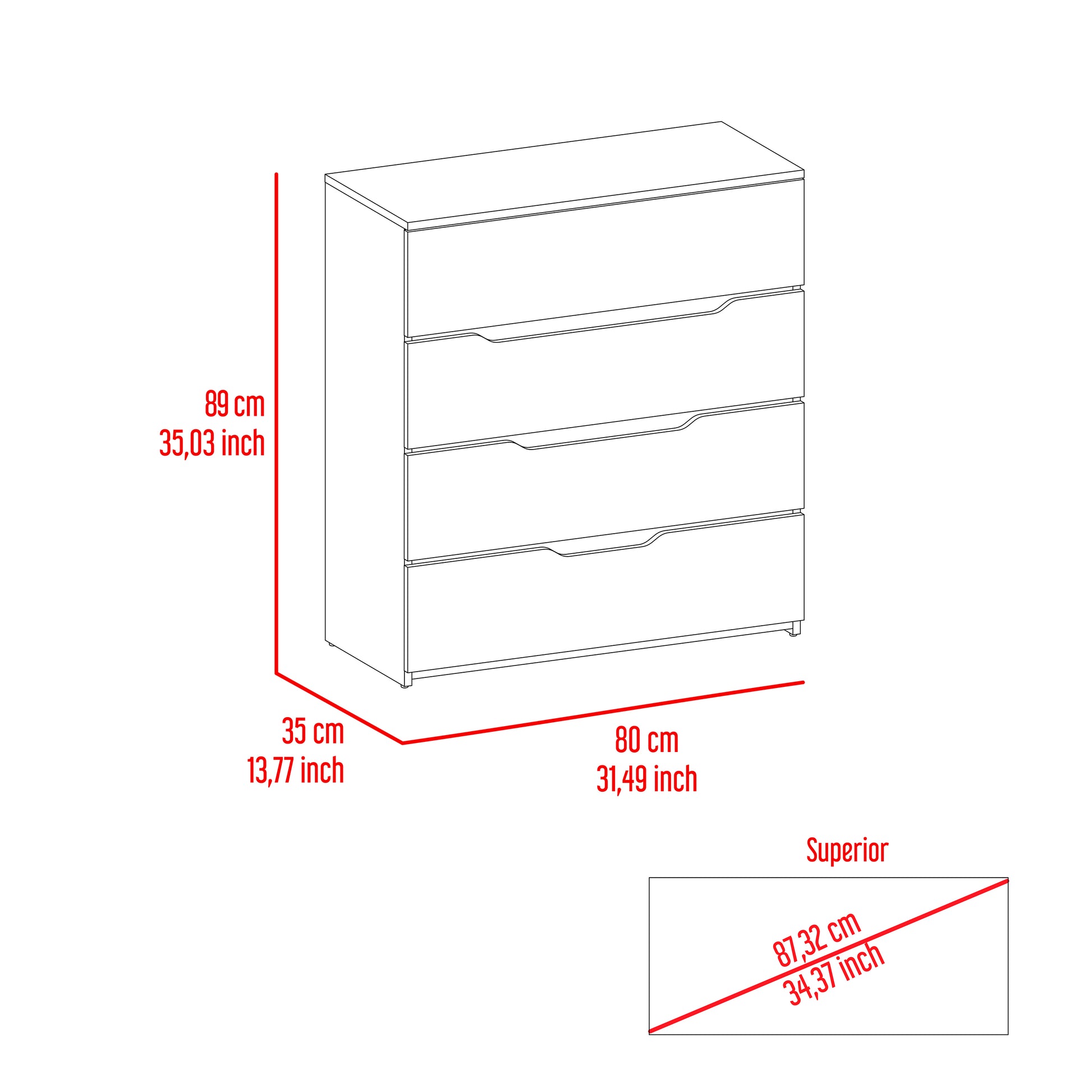 Dresser Oboe, Superior Top, Four Drawers, Black Wengue Light Oak Finish Light Oak Particle Board