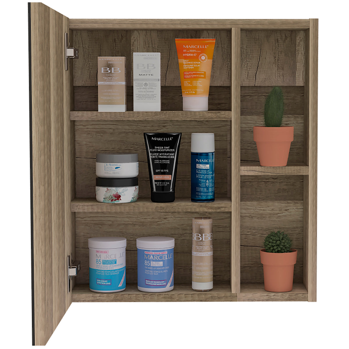 Medicine Cabinet Mirror Clifton, Five Internal Shelves, Pine Finish Walnut Particle Board