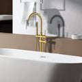 Freestanding Bathtub Faucet With Hand Shower Brushed Gold Metal