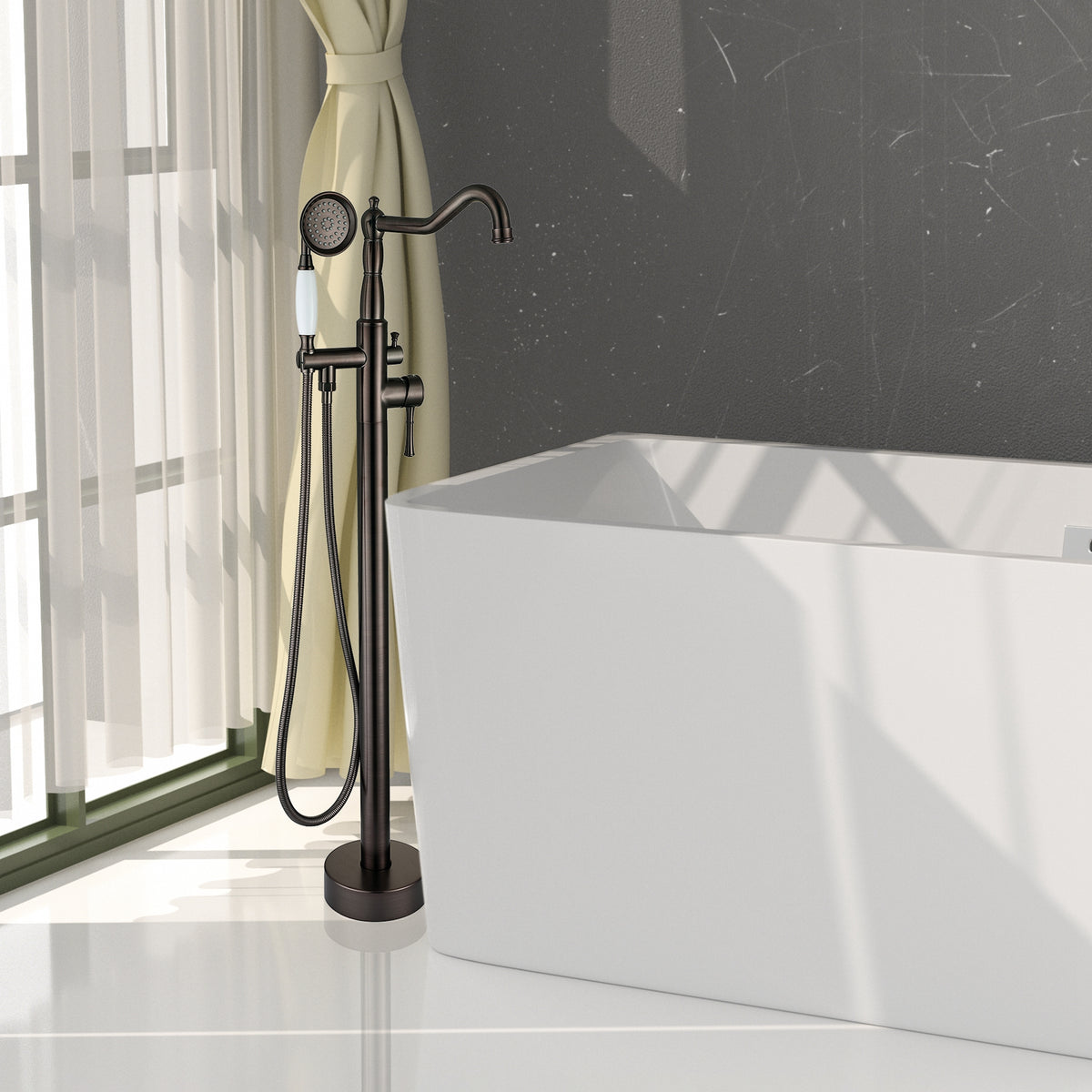 Freestanding Bathtub Faucet With Hand Shower Oil Rubbed Bronze Metal
